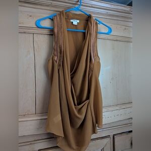 Helmut Lang Cowl Neck Leather Detailed Blouse